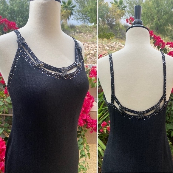 Vintage St John Evening by Marie Gray Formal Gown Knit Maxi Dress Black Sz 4 EUC - Picture 3 of 13